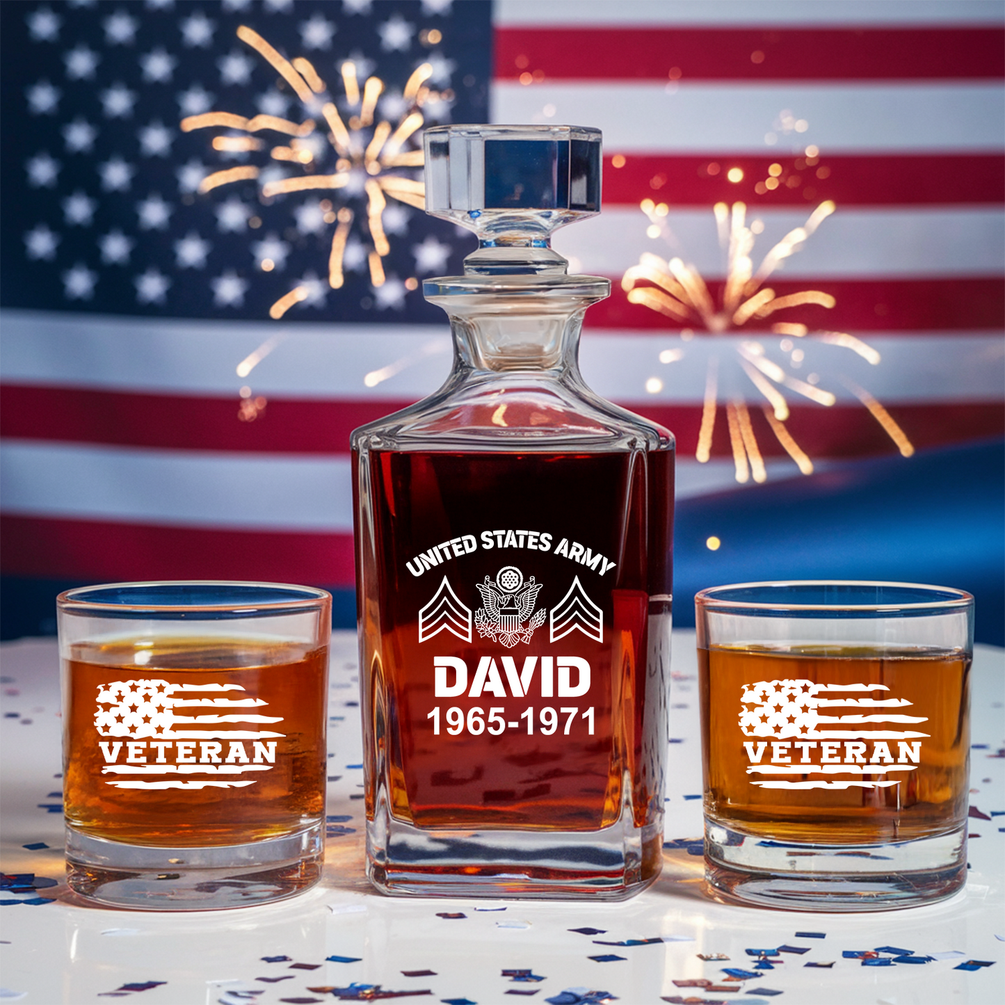 Custom US Army Whiskey Decanter Gift Set | Best Gift For Dad | Dad Gifts Army | Gift For Veterans