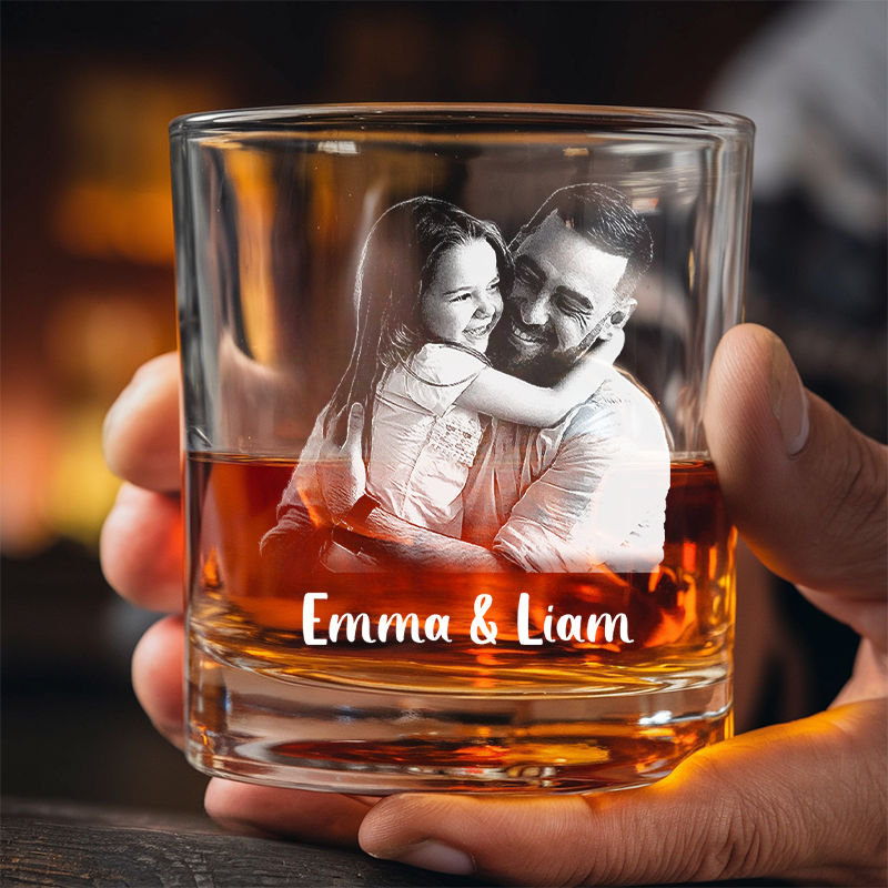 Engraved Custom Photo Fathers Day Gift, Custom Dad Whiskey Glass, Portrait from Photo Glass Gift from Kids