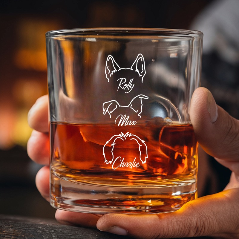 Personalized Dog Dad Whiskey Glass, Custom Dog Ear Glass  With Name, Pet Lover Gift, Dog Dad Gift TNG197