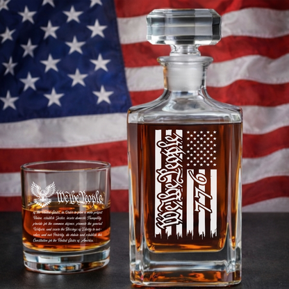 We The People America 250 Years Engraved Whiskey Decanter Set, Patriotic USA Bourbon Gift THUC99