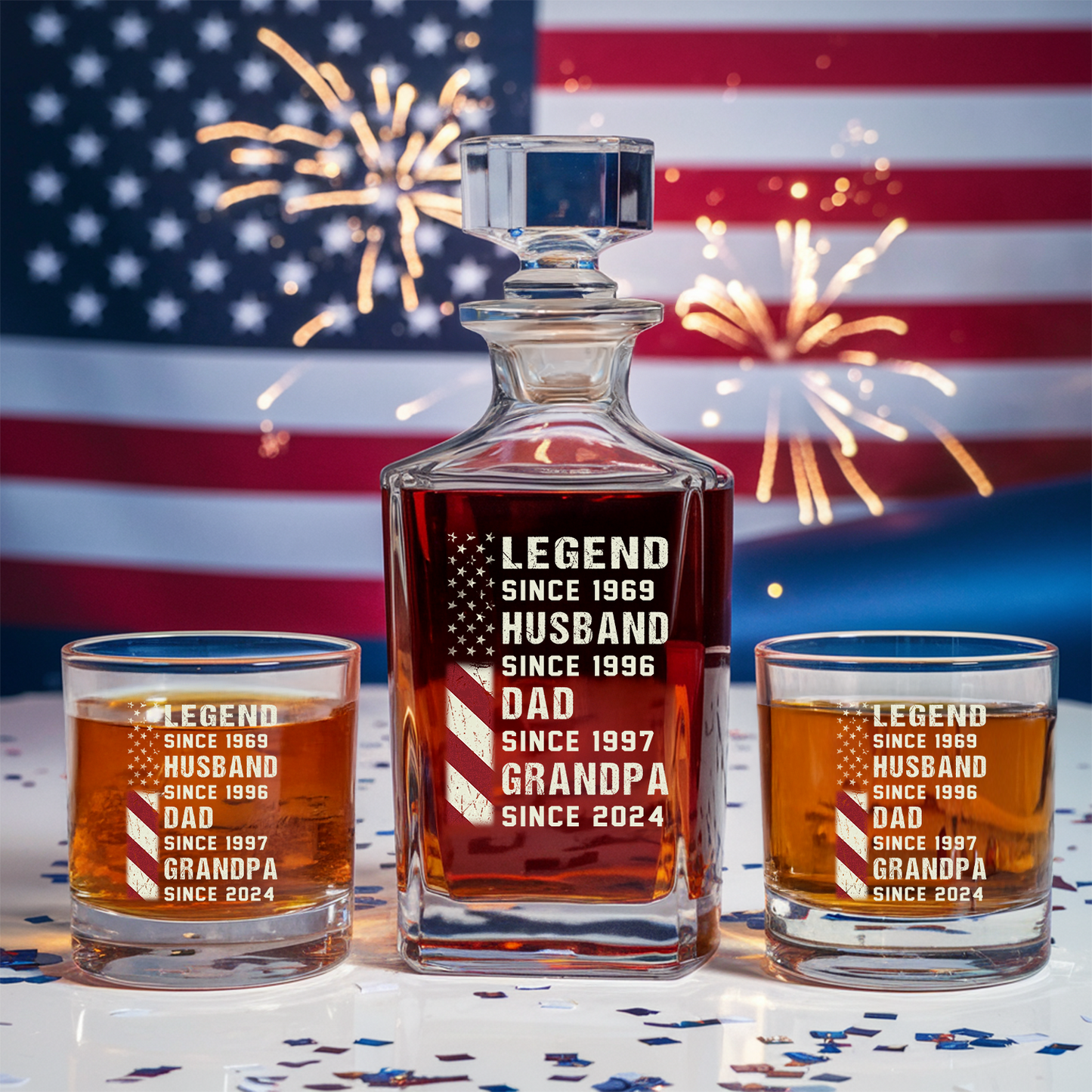 Personalized Fathers Day Gift, Legend Husband Dad Grandpa Decanter With Whiskey Glasses, Gift For Grandpa, American Dad Gift, 4th of July, Veteran Whiskey Glass TND100