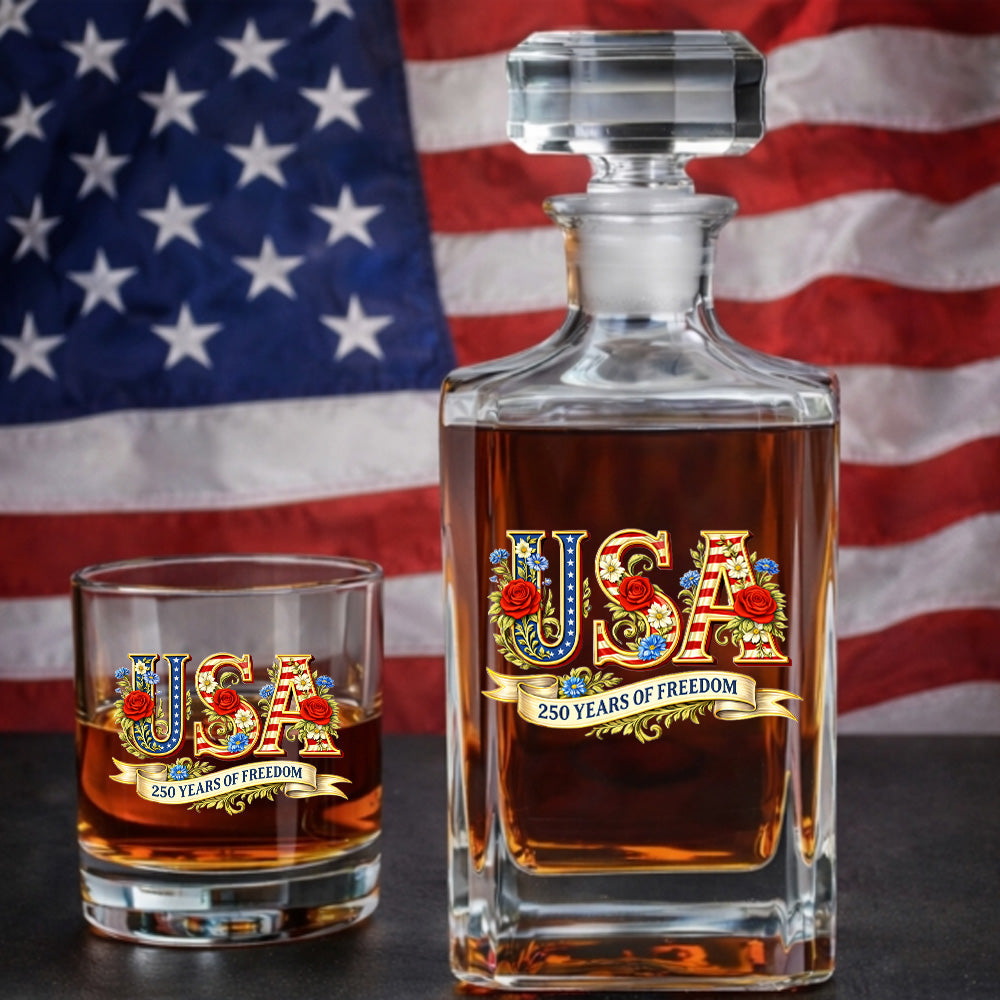 America 250 Patriotic Whiskey Decanter Set 1776-2026, Independence Day USA Gift THUC99