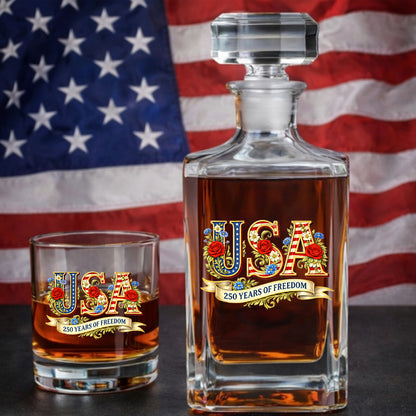 America 250 Patriotic Whiskey Decanter Set 1776-2026, Independence Day USA Gift THUC99