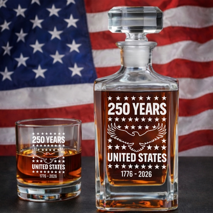 Eagle USA 250th Anniversary Engraved Whiskey Decanter Set, Personalized Patriotic Bourbon Gift THUC99