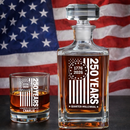Personalized USA 250th Anniversary Whiskey Decanter Set 1776–2026 THUC99