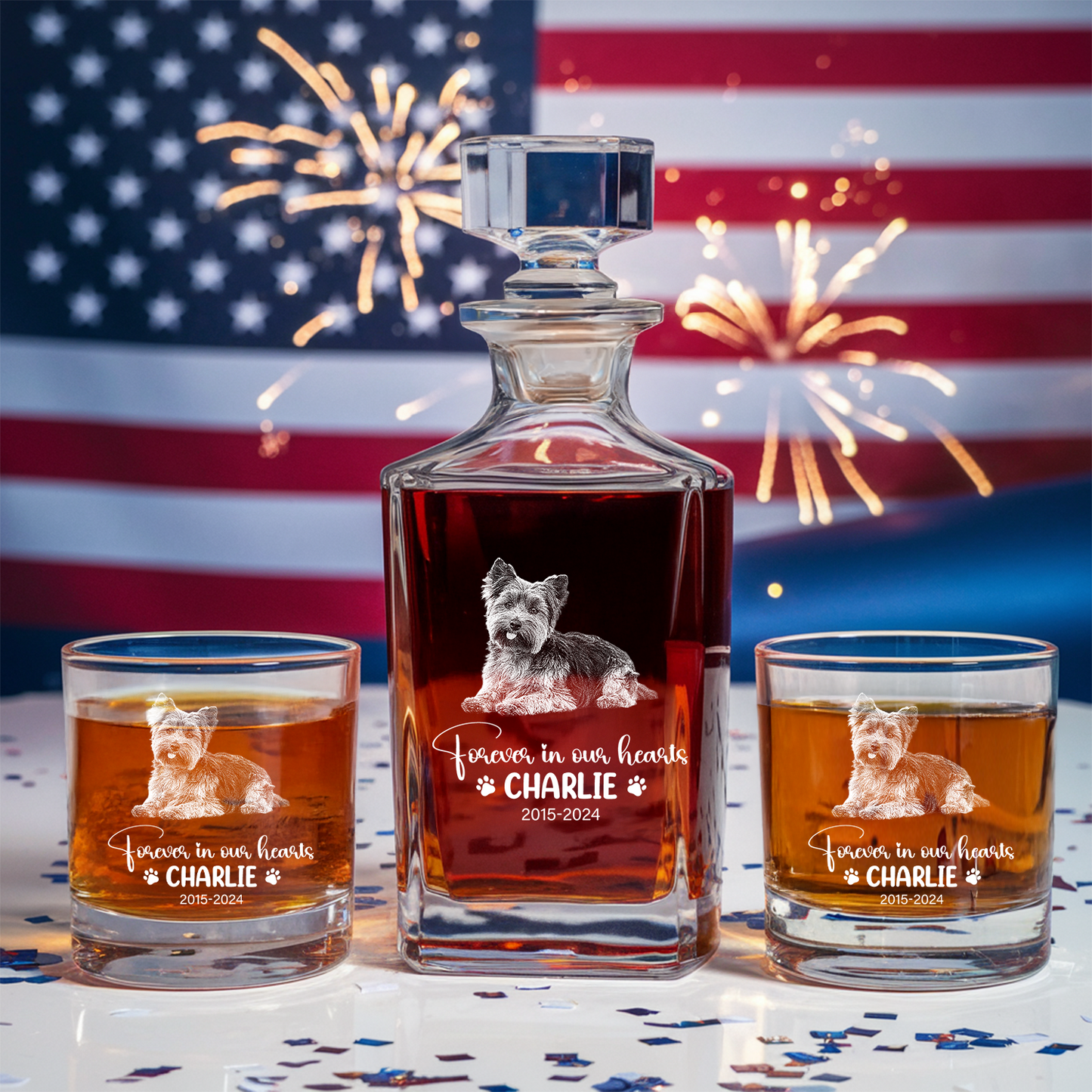 Custom Pet Memorial Photo Decanter With Whiskey Glass, Personalized Photo Dog Cat Memorial Glass, Pet Loss Gift TND075
