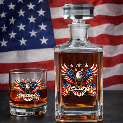 Personalized 250 Years USA Whiskey Decanter Set, Patriotic Gift THUC99