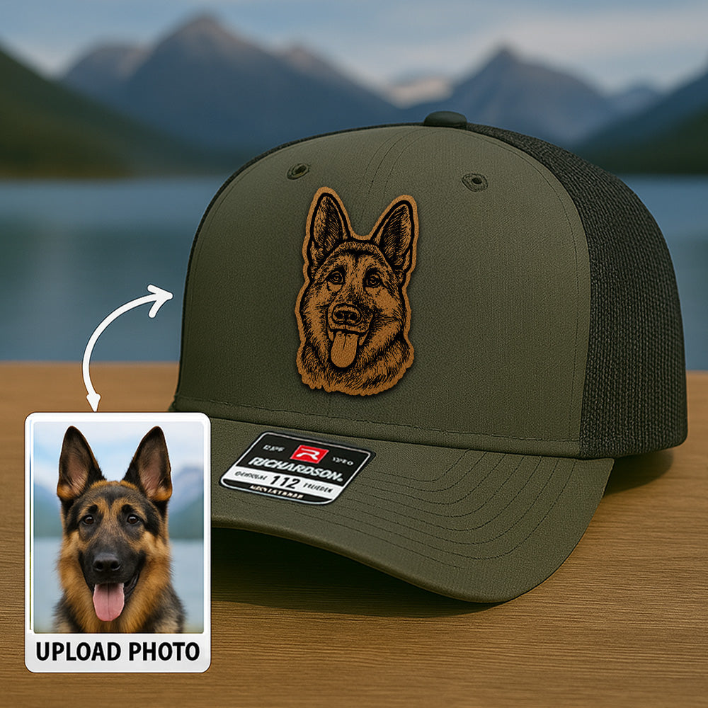 Custom Pet Photo Trucker Hat – Personalized Leather Patch Hat – Dog Portrait Gift – Custom Pet Face Hat Thuc993