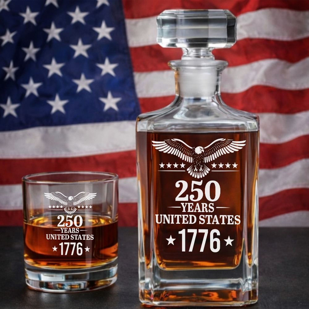 250th Years America Engraved Whiskey Decanter Set, USA Patriotic Gift THUC99