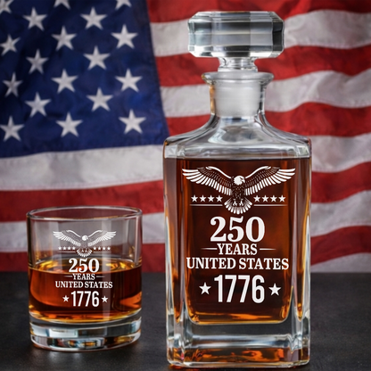 250th Years America Engraved Whiskey Decanter Set, USA Patriotic Gift THUC99
