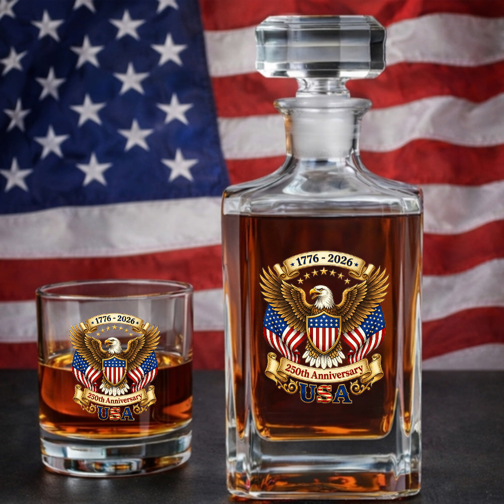 250th Eagle USA Whiskey Decanter Set, Patriotic Independence Day Gift THUC99