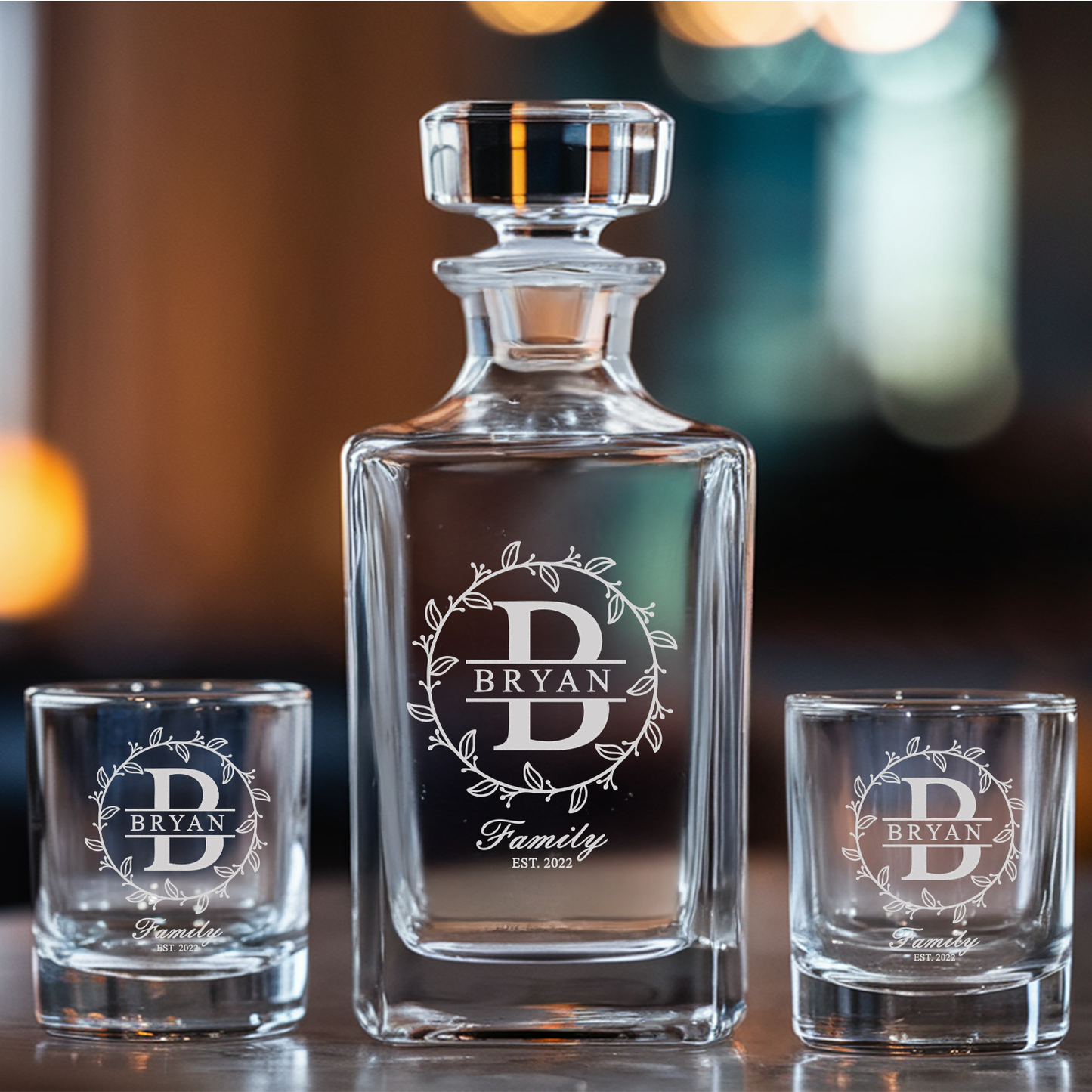 TNG119 Personalized Monogram Decanter With Glasses, Custom Name Whiskey Glass, Wedding Gifts, Whiskey Glasses With Decanter Set