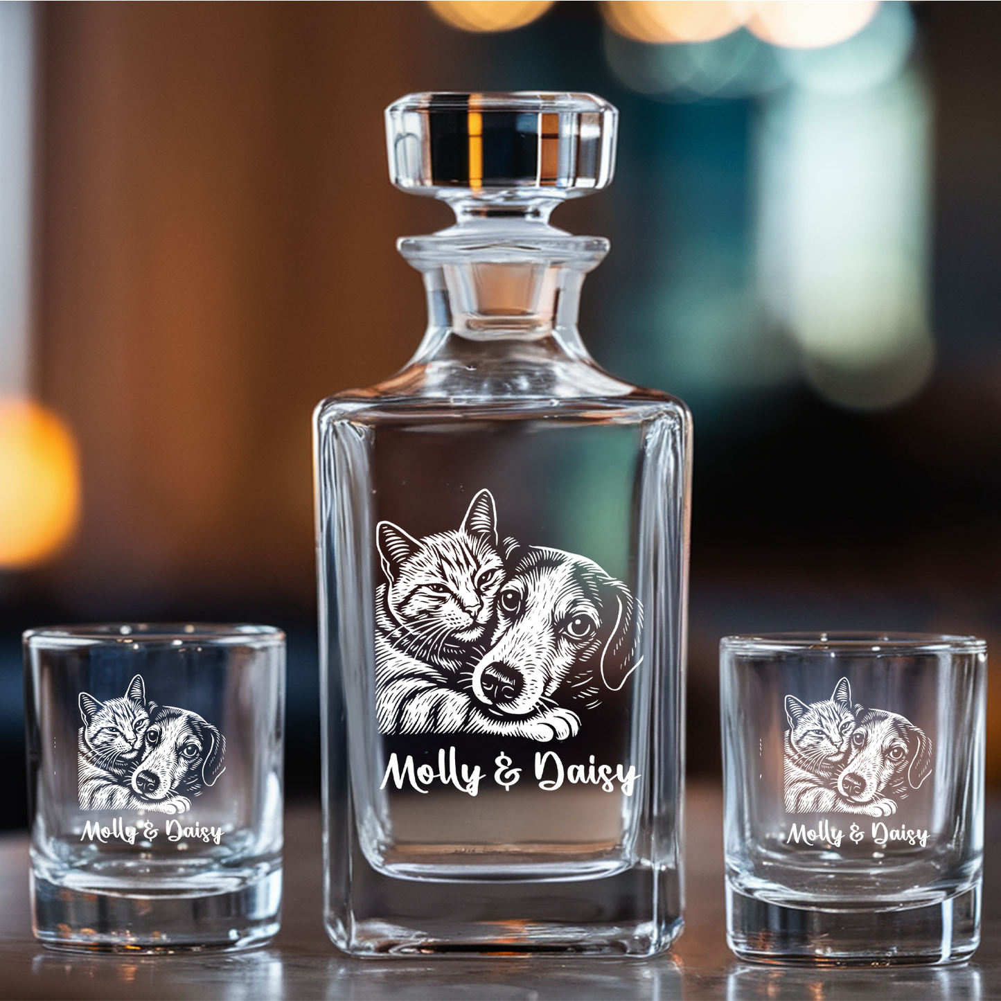 Custom Dog Photo Whiskey Glass And Decanter Set | Personalized Dog Photo Decanter | Gift For Dog Lover | Pet Memorial Gift TNN03