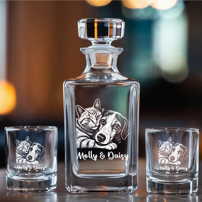 Custom Dog Photo Whiskey Glass And Decanter Set | Personalized Dog Photo Decanter | Gift For Dog Lover | Pet Memorial Gift TNN03