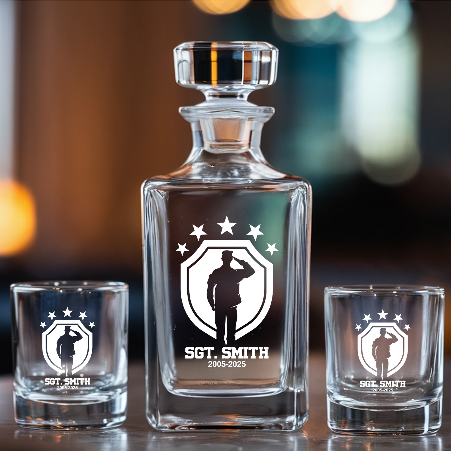 Personalized Army Retirement Whiskey Decanter Set, Custom Engraved Whiskey Glass, Military Veteran Gift, Gift For Independence Day TND090