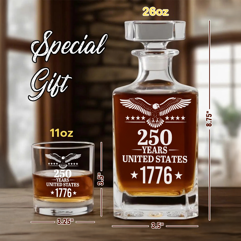 250th Years America Engraved Whiskey Decanter Set, USA Patriotic Gift THUC99