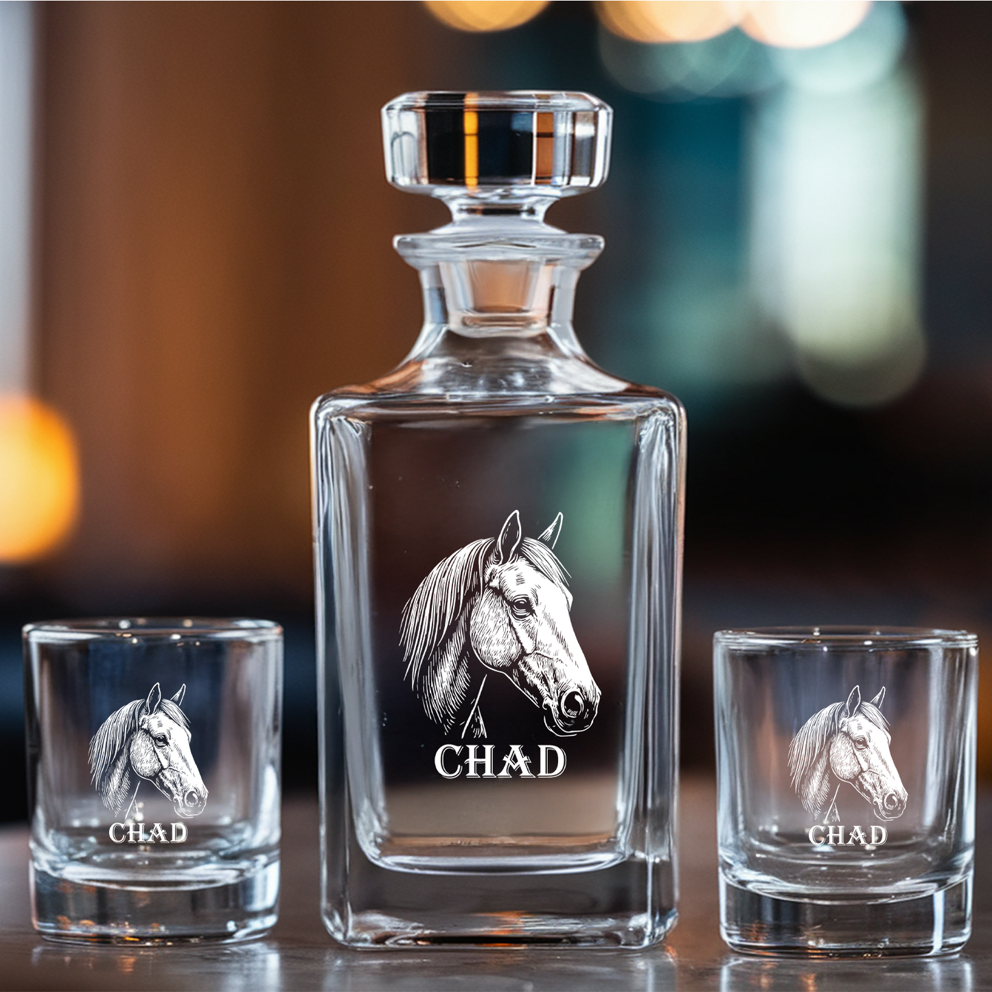 Custom Horse Photo Whiskey Glass And Decanter Set | Personalized Horse Photo Decanter | Gift For Horse Lover | Pet Memorial Gift TNN13