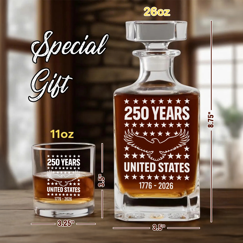 Eagle USA 250th Anniversary Engraved Whiskey Decanter Set, Personalized Patriotic Bourbon Gift THUC99