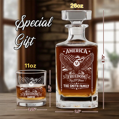 America Freedom 250 Years Engraved Whiskey Decanter Set, Personalized Patriotic Eagle Gift THUC99