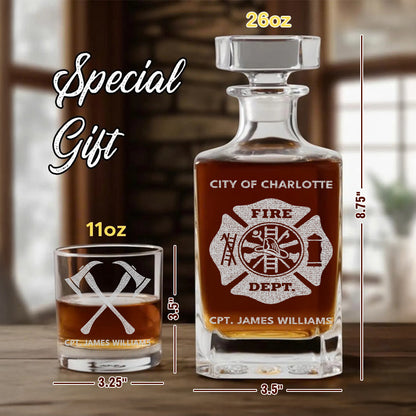 Custom Fire Department Whiskey Decanter Set, Engraved Name Firefighter Gift