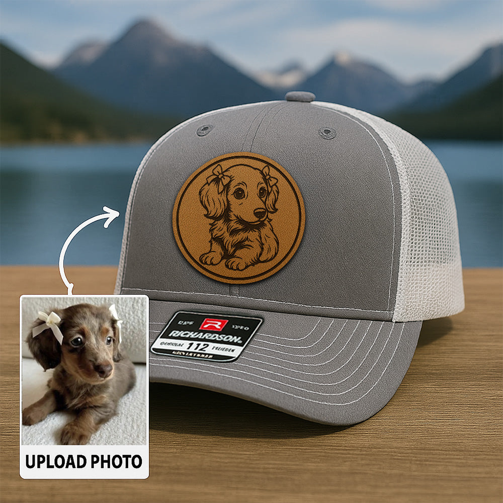 Custom Pet Photo Trucker Hat – Personalized Pet Patch Leather Patch Hat – Dog Lovers Gift – Pet Memorial Gifts TNGANSP002