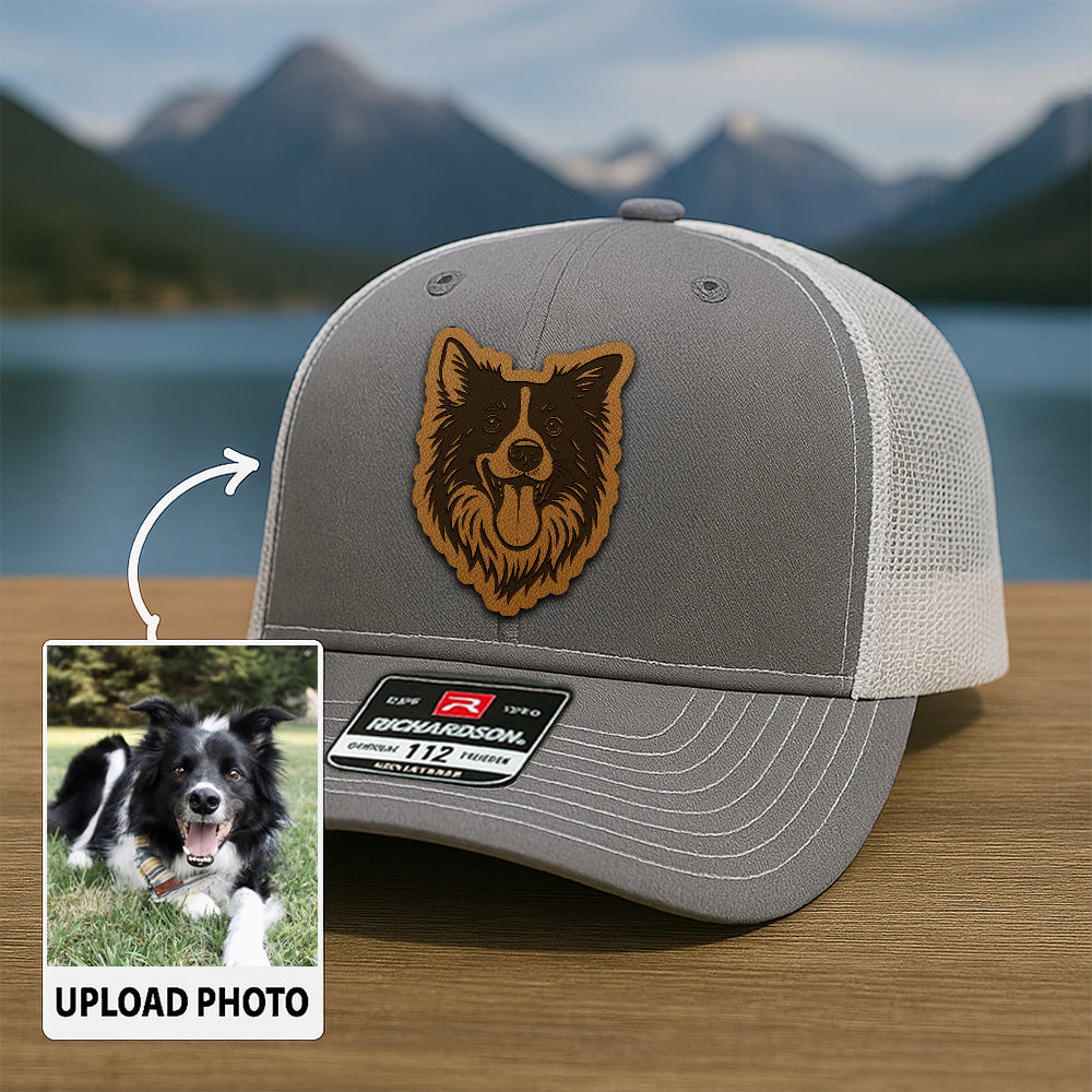 Custom Pet Photo Trucker Hat – Personalized Pet Patch Leather Patch Hat – Dog Lovers Gift – Pet Memorial Gifts TNGANSP001