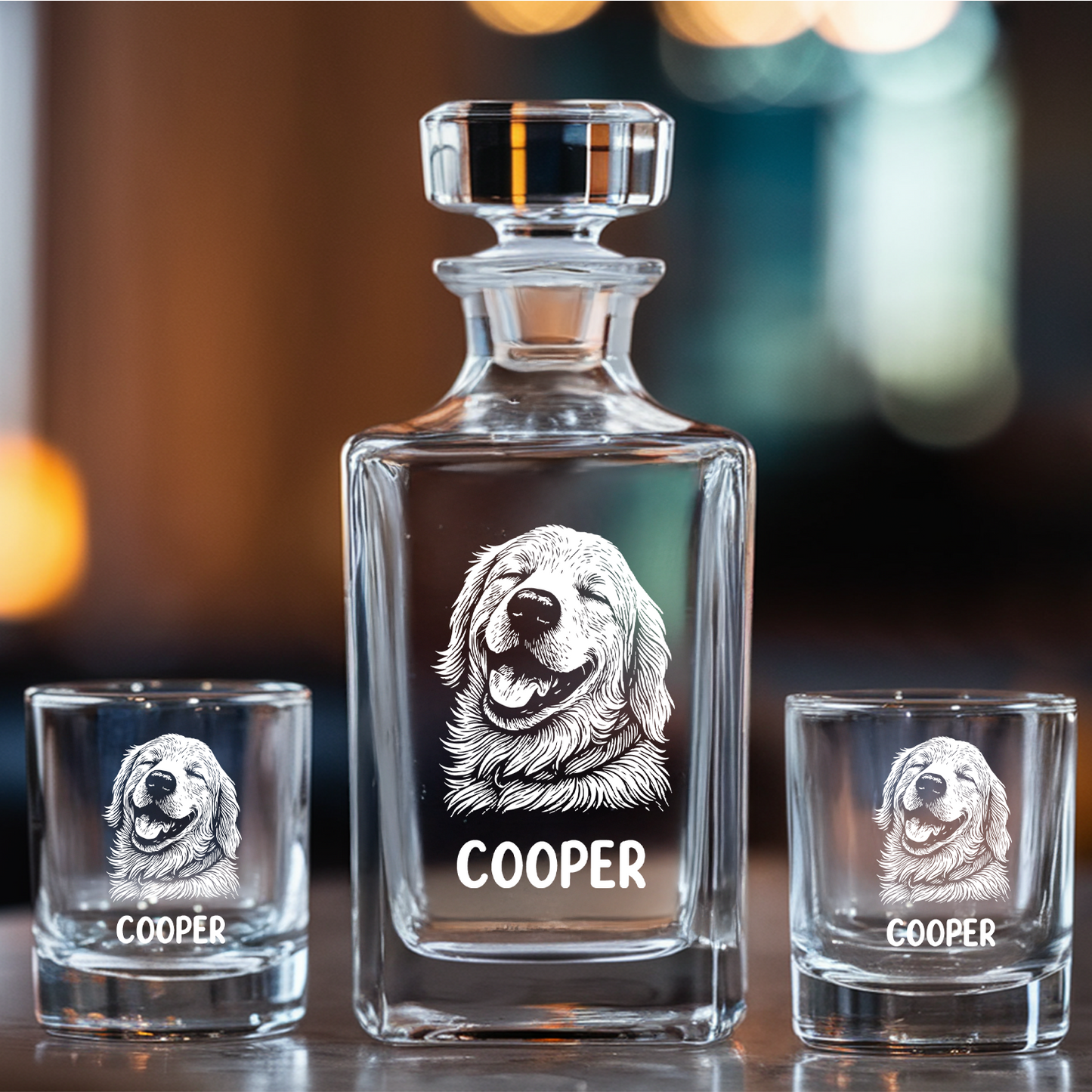 Custom Dog Photo Whiskey Glass And Decanter Set | Personalized Dog Photo Decanter | Gift For Dog Lover | Pet Memorial Gift TNN09
