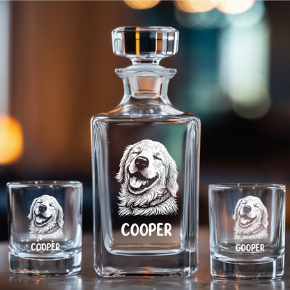 Custom Dog Photo Whiskey Glass And Decanter Set | Personalized Dog Photo Decanter | Gift For Dog Lover | Pet Memorial Gift TNN09
