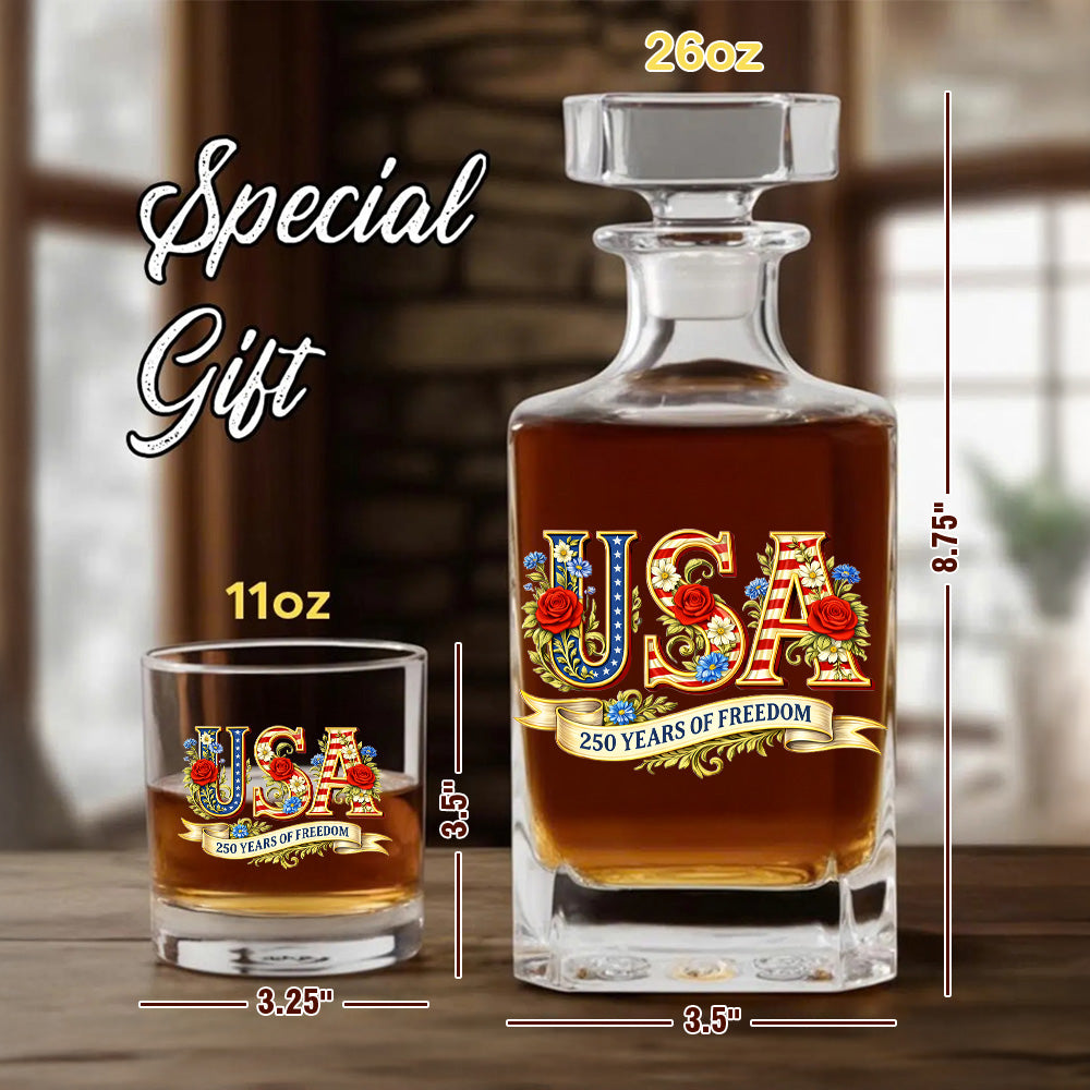 America 250 Patriotic Whiskey Decanter Set 1776-2026, Independence Day USA Gift THUC99