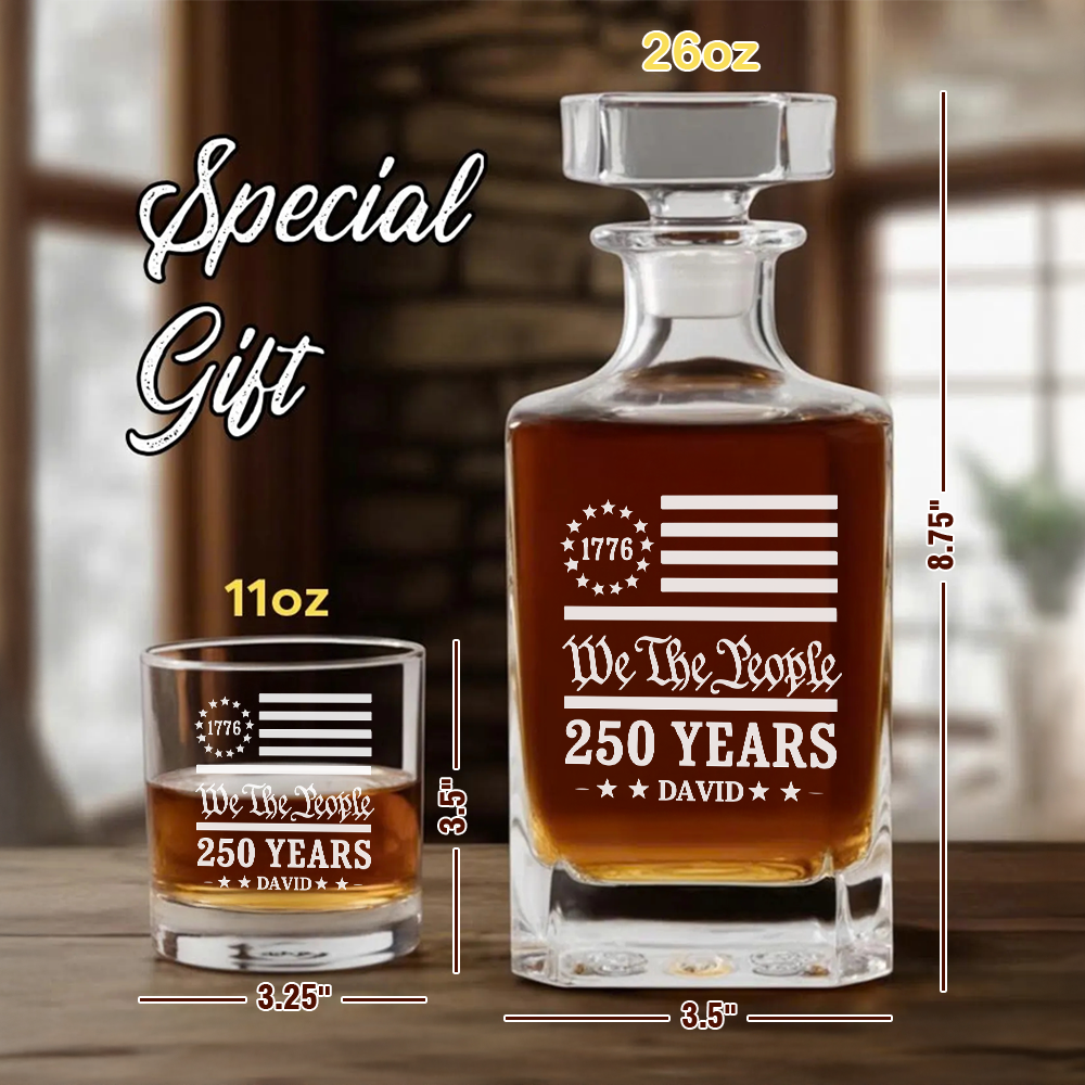 We The People USA 250th Engraved Whiskey Decanter Set, 4th July Gift THUC99