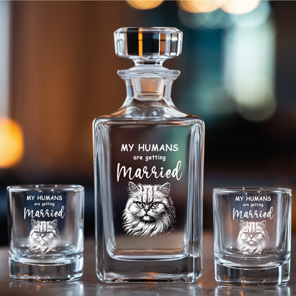 Custom Cat Photo Whiskey Glass And Decanter Set | Personalized My Humans Are Getting Married Decanter | Gift For Cat Lover | Pet Memorial Gift TNN04