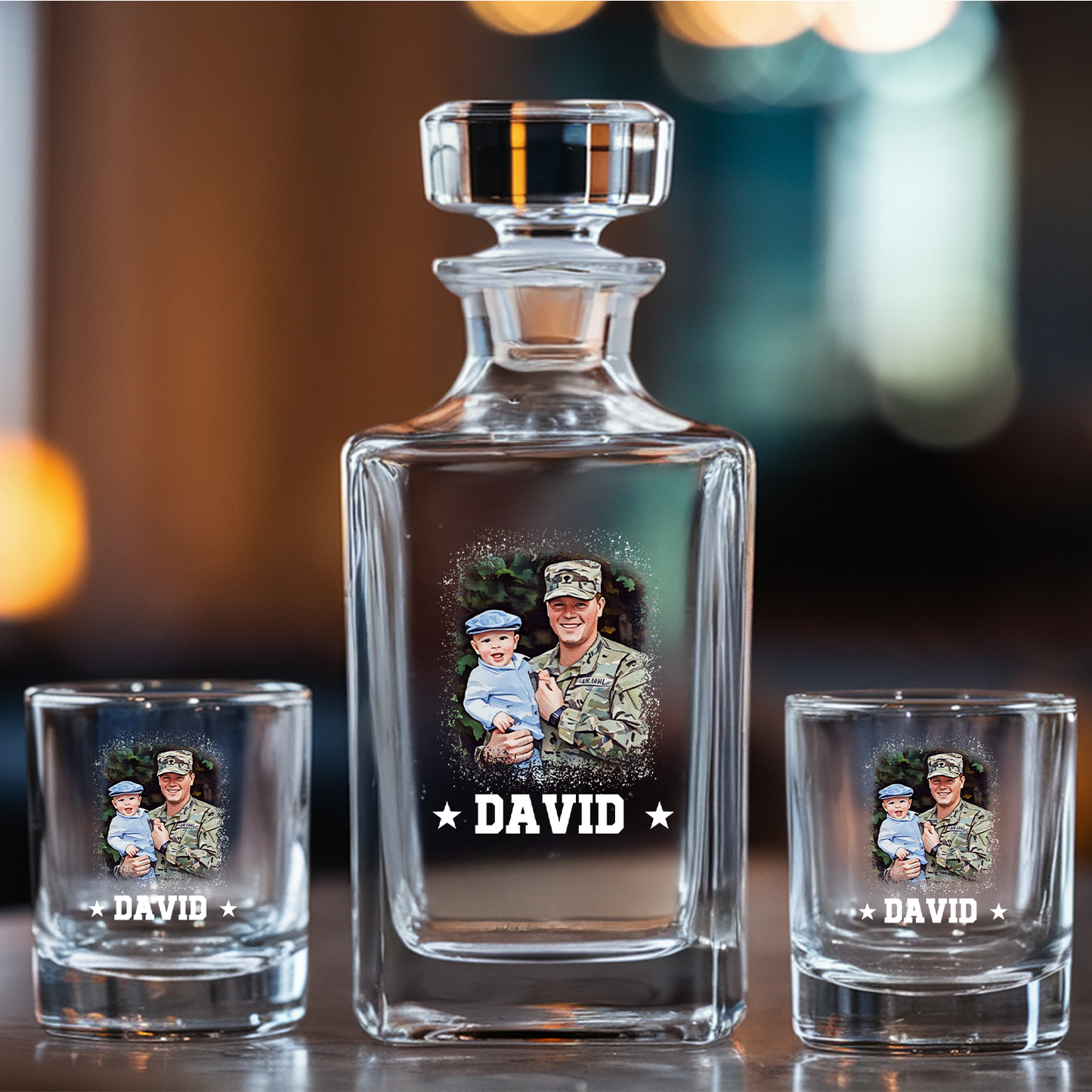 Personalized Photo Veterans Military Decanter With Whiskey Glass | Military Soldier Gift | Patriotic Gift for Veterans
