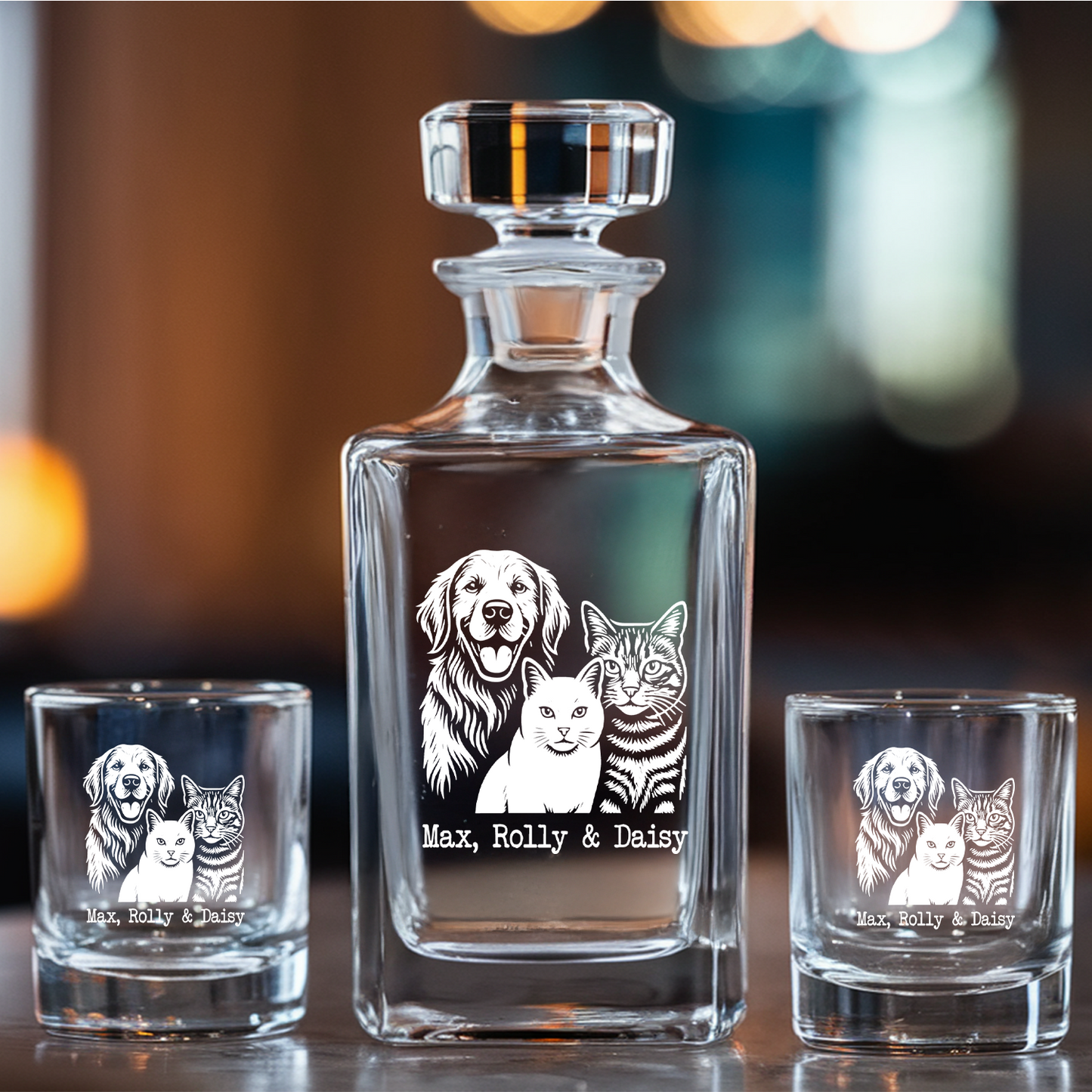 Custom Dog Photo Whiskey Glass And Decanter Set | Personalized Dog Photo Decanter | Gift For Dog Lover | Pet Memorial Gift TNN05