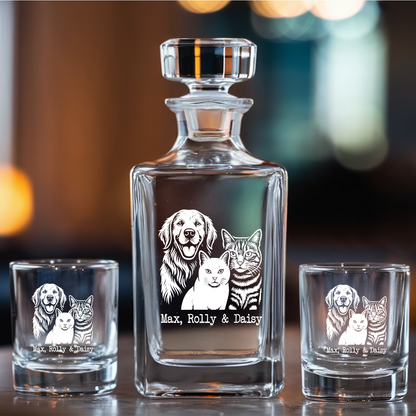 Custom Dog Photo Whiskey Glass And Decanter Set | Personalized Dog Photo Decanter | Gift For Dog Lover | Pet Memorial Gift TNN05