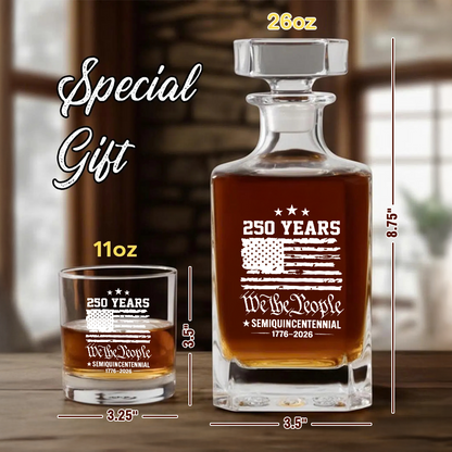 We The People 250 Years Engraved Whiskey Decanter Set, Patriotic USA Flag Bourbon Gift 1776–2026 THUC99
