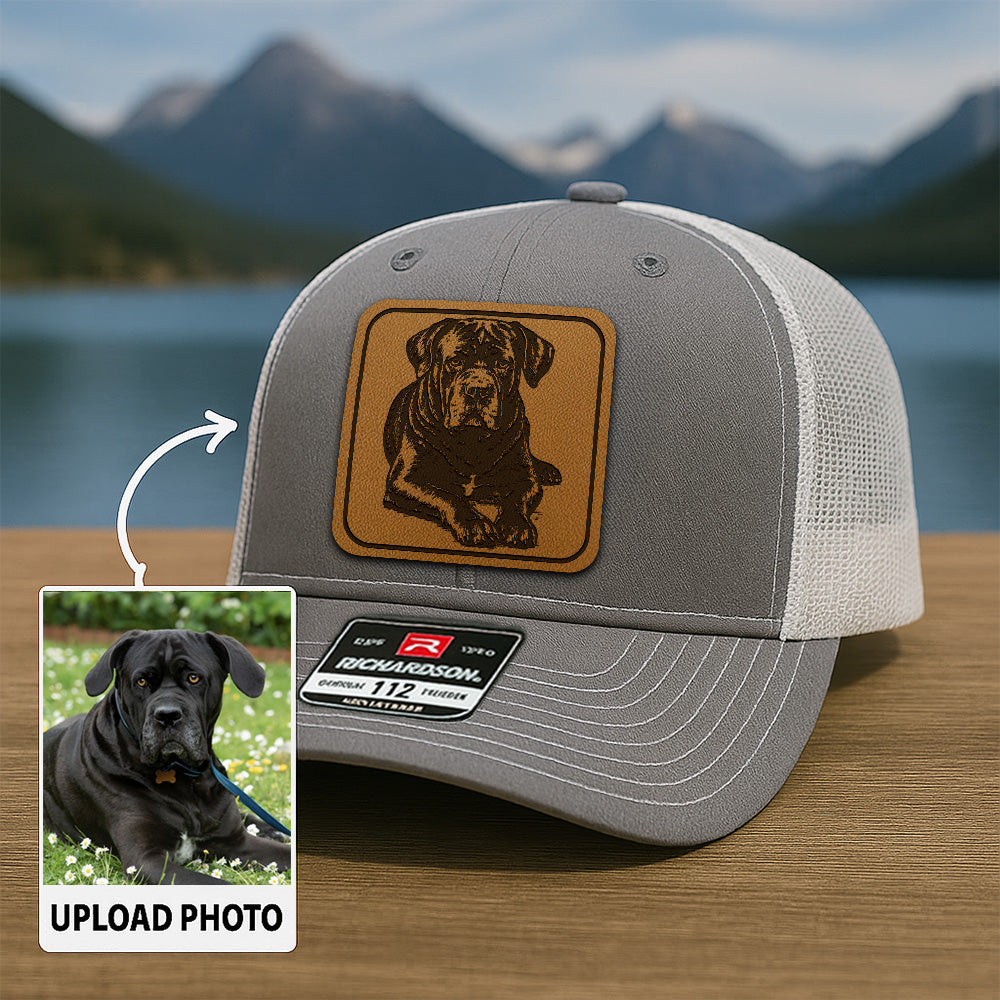 Custom Pet Photo Trucker Hat – Personalized Pet Patch Leather Patch Hat – Dog Lovers Gift – Pet Memorial Gifts TNGANSP008