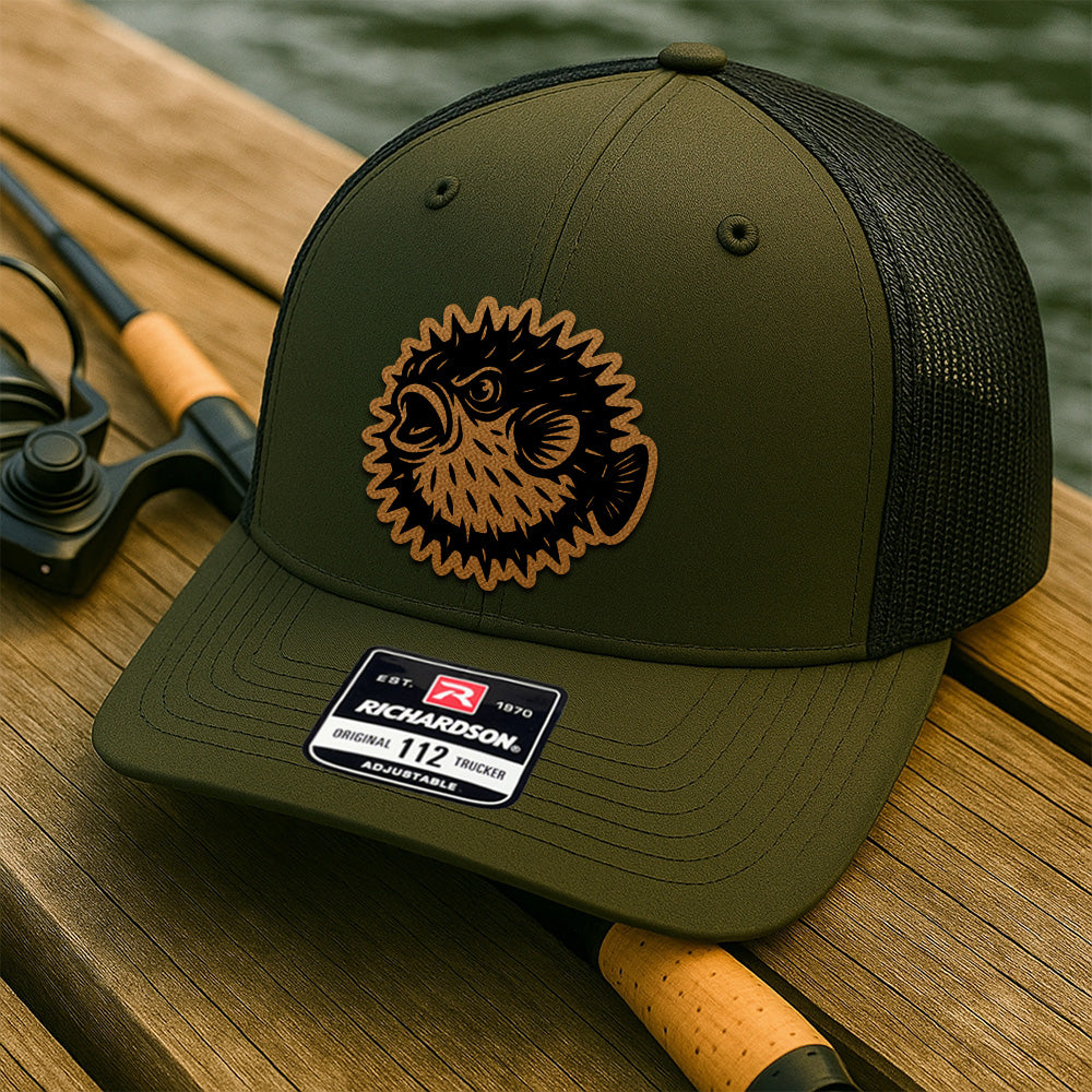 Custom Fishing Hat for Him – Personalized Trucker Cap with Leather Patch Design THUC99MF34