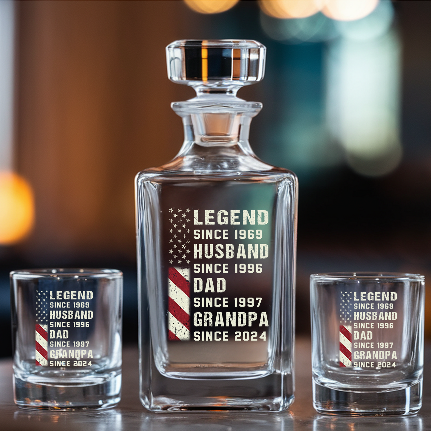 Personalized Fathers Day Gift, Legend Husband Dad Grandpa Decanter With Whiskey Glasses, Gift For Grandpa, American Dad Gift, 4th of July, Veteran Whiskey Glass TND100