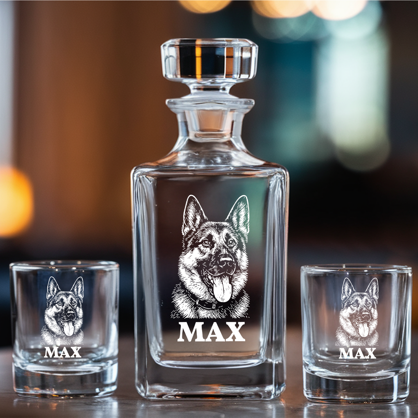Custom Dog Photo Whiskey Glass And Decanter Set | Personalized Dog Photo Decanter | Gift For Dog Lover | Pet Memorial Gift TNN11