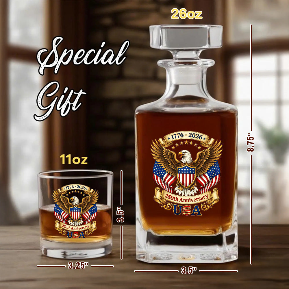 250th Eagle USA Whiskey Decanter Set, Patriotic Independence Day Gift THUC99