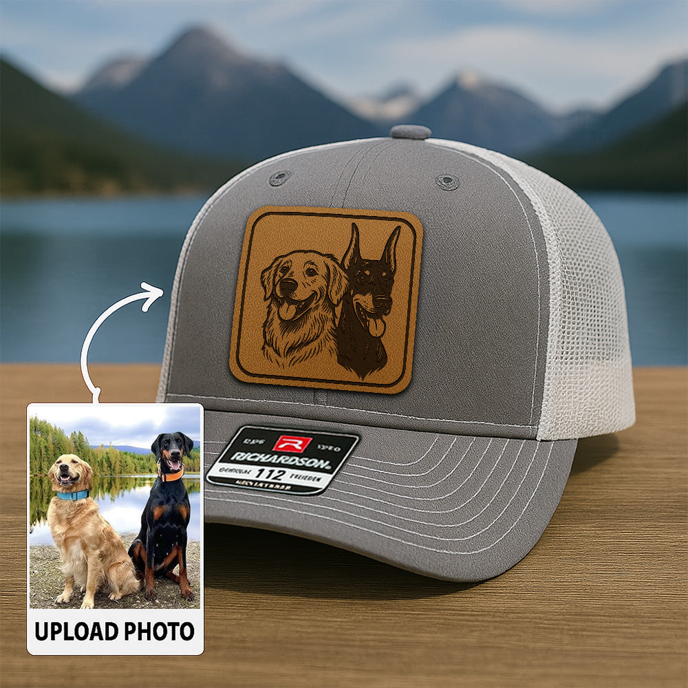 Custom Dog Photo Trucker Hat | Personalized Dog Photo Patch Leather Patch Hat | Gift For Dog Lovers TNGANSP020