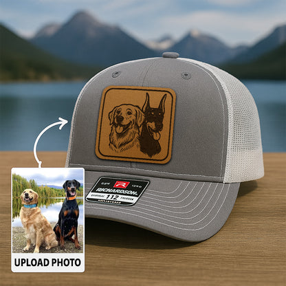 Custom Dog Photo Trucker Hat | Personalized Dog Photo Patch Leather Patch Hat | Gift For Dog Lovers THUC99