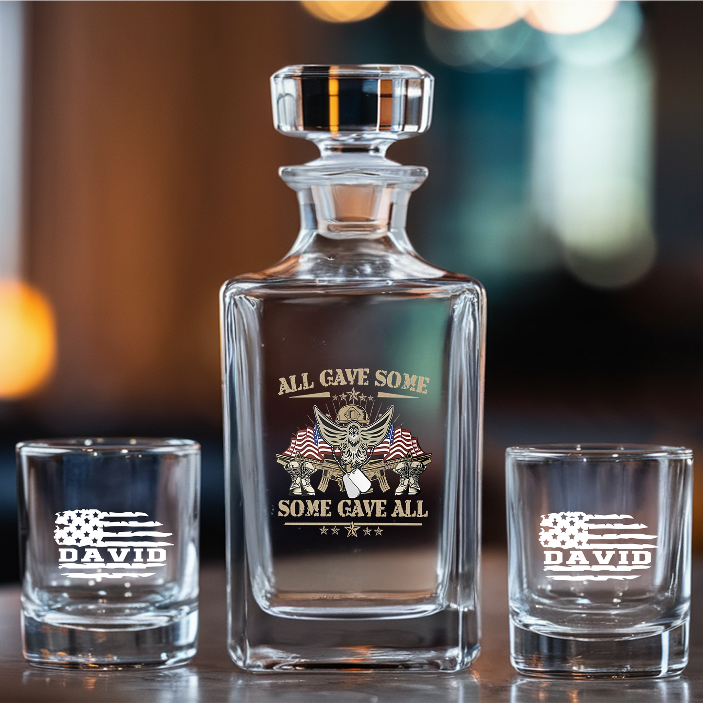 Personalized All Gave Some Some Gave All Decanter Set With Whiskey Glasses, Military Veteran Gift, Gift For Independence Day TND089