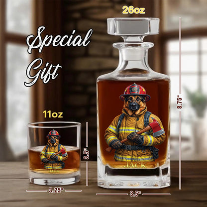 Personalized Firefighter Dog Decanter Set – Custom Printed Whiskey Gift