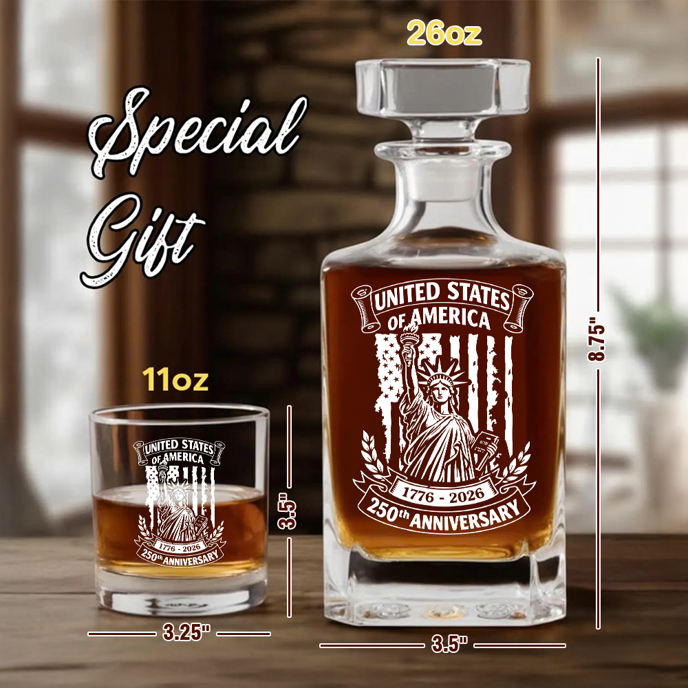 Personalized USA 250th Anniversary Whiskey Decanter Set 1776–2026 THUC99