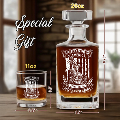 Personalized USA 250th Anniversary Whiskey Decanter Set 1776–2026 THUC99