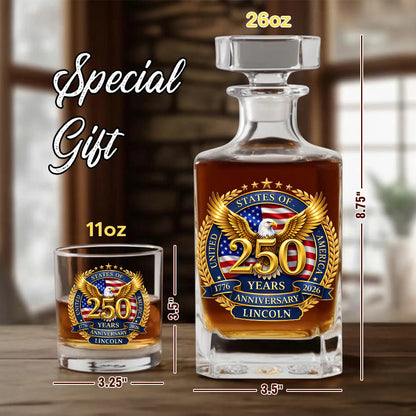 Custom Name 250 Years USA Whiskey Decanter Set, Patriotic Gift THUC99