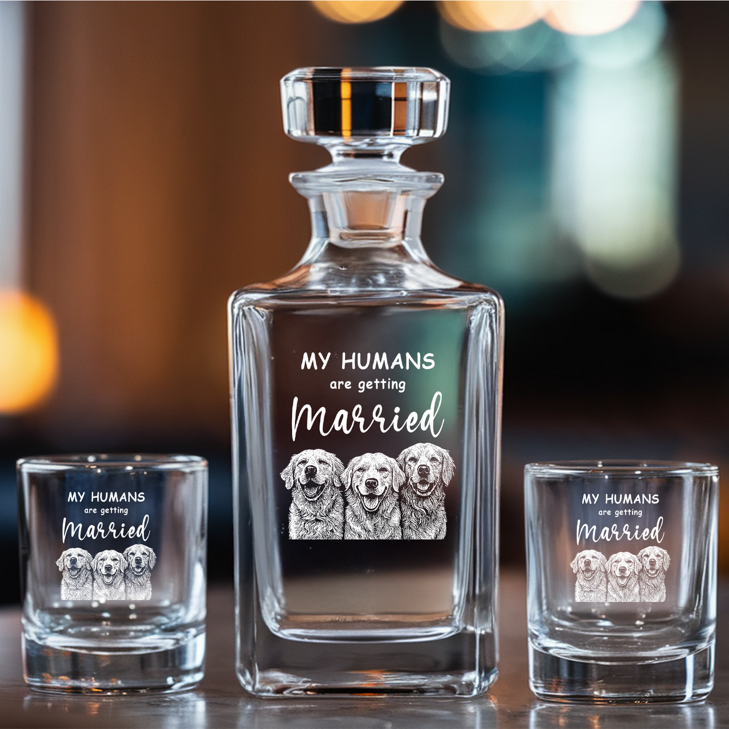Custom Dog Photo Whiskey Glass And Decanter Set | Personalized My Humans Are Getting Married Decanter | Gift For Dog Lover | Pet Memorial Gift TNN016