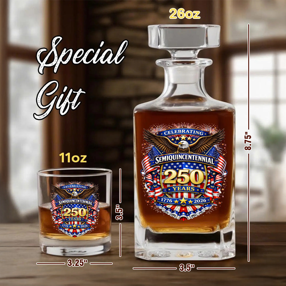 250 Years Whiskey Decanter Set 1776-2026 Patriotic American Gift for Independence Day THUC99