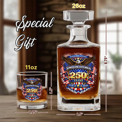 250 Years Whiskey Decanter Set 1776-2026 Patriotic American Gift for Independence Day THUC99